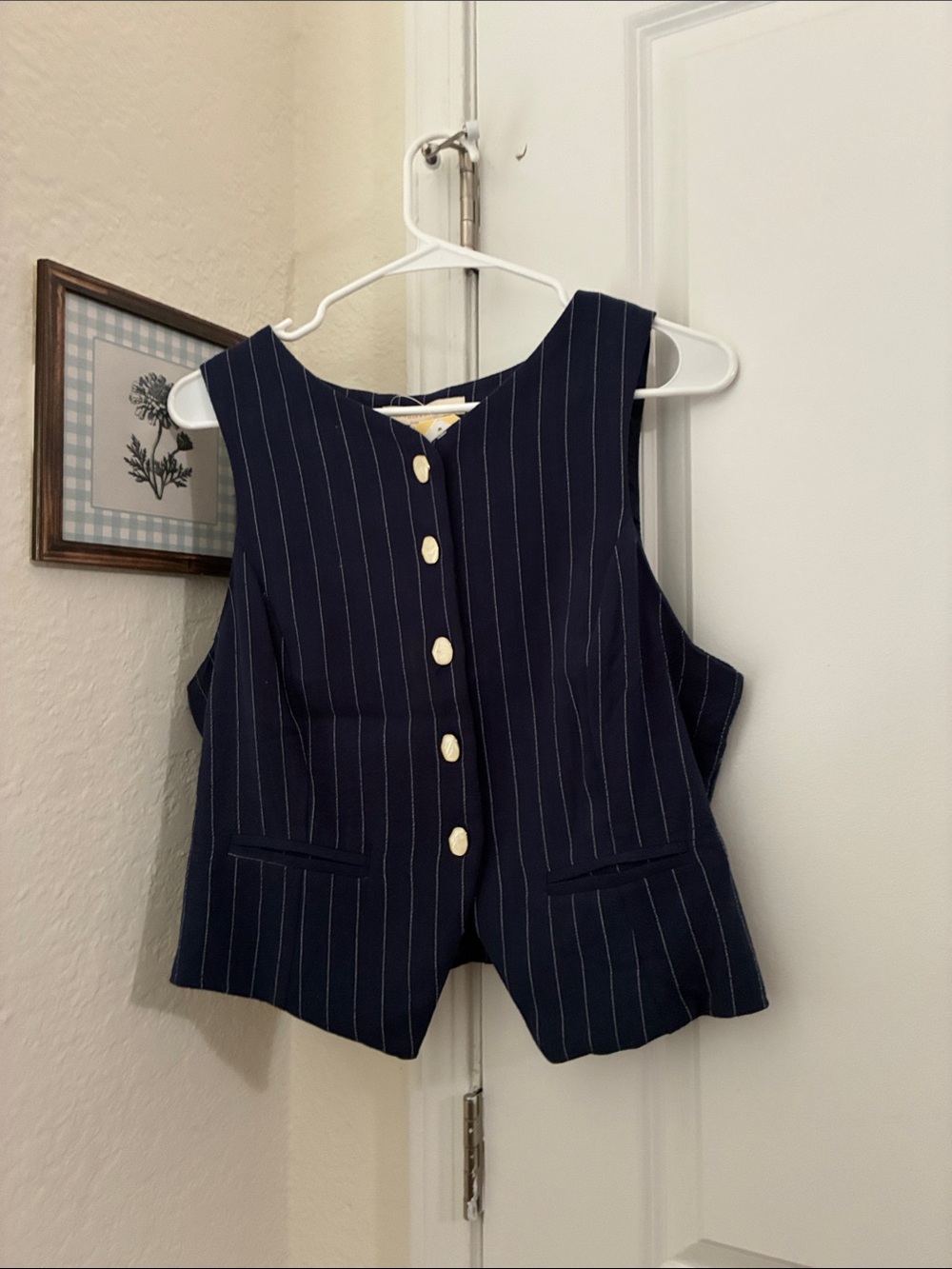Monteau Navy Pinstripe Top